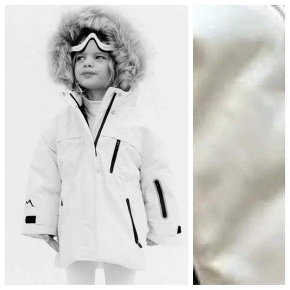 NWT. Zara Kids White Hooded Ski Jacket. Size 3. - Picture 3 of 13